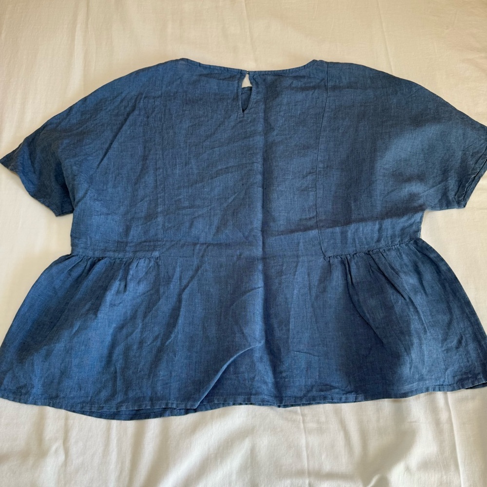 Lands End Women Size 16 Embroidered 100% Linen Blouse Peplum Top Cottage Core - Picture 10 of 10